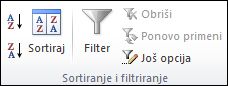 Grupa „Sortiranje i filtriranje“ na kartici „Podaci“