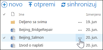 Izaberite ikonu tri tačke „Još“ pored imena dokumenta u usluzi OneDrive for Business da biste otvorili iskačuću karticu dokumenta