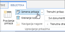 SharePoint Kartica "Biblioteka trake" na mreži , opcija izmene prikaza