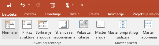 Pokazuje meni „Prikaz“ u programu PowerPoint