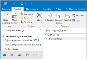 Slika kako izgleda kada imate nalog u programu Outlook.com Outlook 2016.