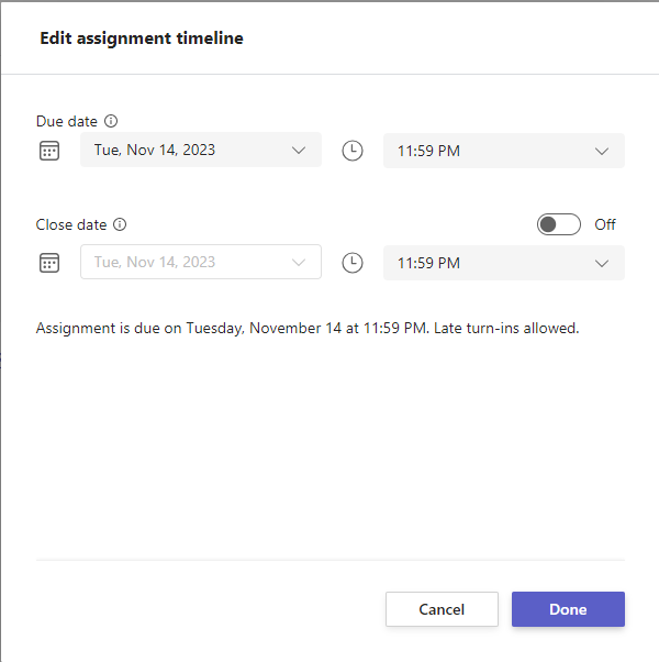 edit assignment timeline