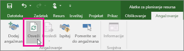 Dugme „Osveži“ na kartici „Angažovanja“
