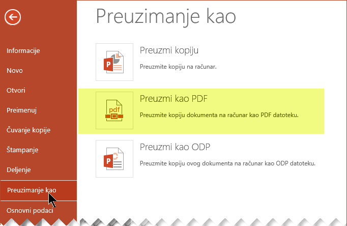 Izaberite stavke Datoteka > Preuzmi kao PDF