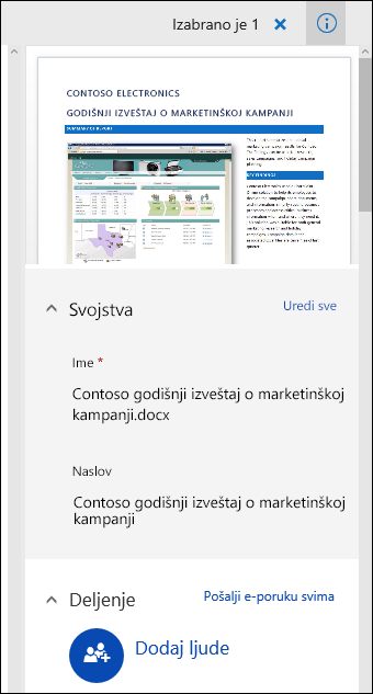 Office 365 Tabla sa metapodatakima dokumenta