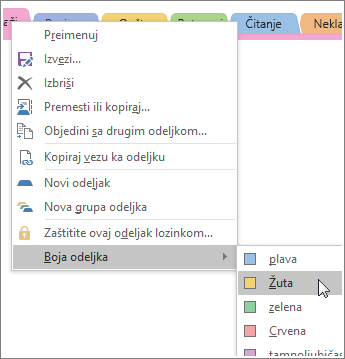 Screenshot of how to change a section color in OneNote 2016.