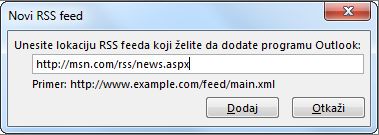 Upisivanje URL adrese za RSS feed