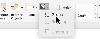 Group button selected on Shape Format tab