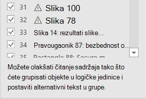 Savet se pojavljuje na dnu okna Redosled čitanja.