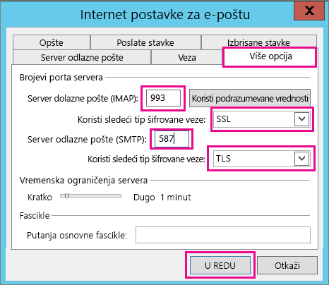 Unesite napredne postavke e-pošte.