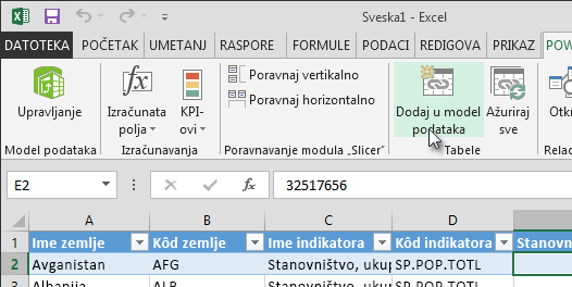 Dodavanje novih podataka u model podataka