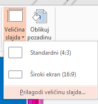 U meniju „Veličina slajda“ izaberite stavku „Prilagođena veličina slajda“.