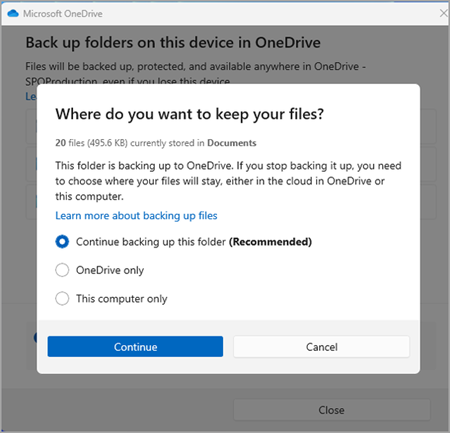 snimak ekrana rezervne kopije onedrive verzije tri