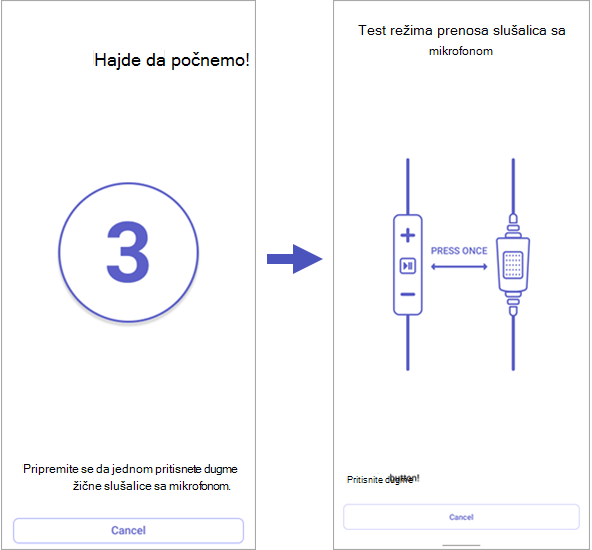 Screenshot showing the Walkie Talkie headset transmission mode test countdown