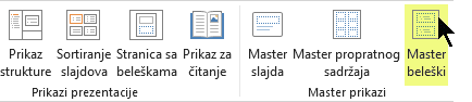 Na kartici „Prikaz“ na traci izaberite „Master napomene“.