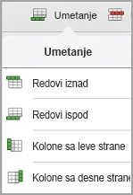 meni "Umetanje iPad tabele"