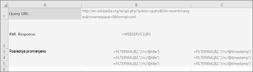 Primer funkcije FILTERXML