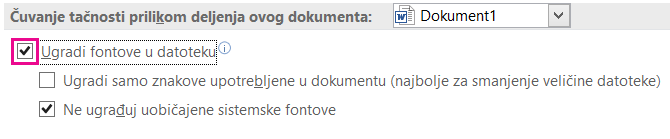 Koristite opcije > datoteke da biste uključili ugrađivanje fonta za datoteku