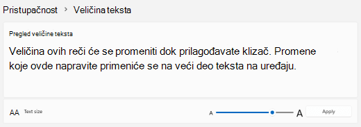 Windows 11 klizača za veličinu teksta