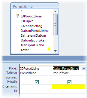 Kriterijumi „DatumPorudžbine“