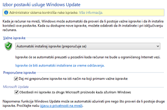 Postavke usluge Windows Update operativnog sistema Windows 8 na kontrolnoj tabli