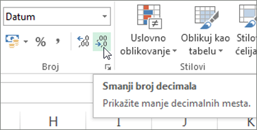 dugme „Smanji broj decimala“