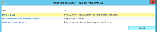 Izaberite veb aplikaciju sa stranice "Promena veb aplikacije"