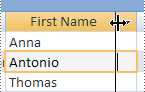 Resizing a column on a datasheet