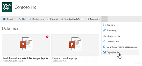 izaberite datoteku, kliknite na tri strelice na gornjoj traci, a zatim izaberite stavku "Odjavi"