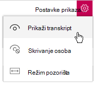 Izaberite stavku Postavke prikaza, a zatim izaberite stavku Prikaži transkript