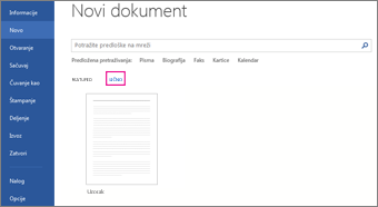 Kartica „Lično“ koja prikazuje prilagođene predloške kada izaberete stavke „Datoteka“ > „Novo“