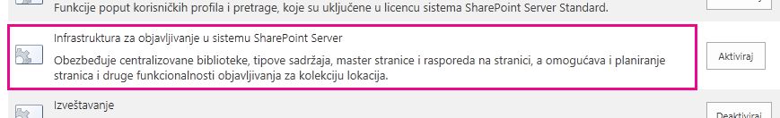 aktiviranje funkcije infrastrukture za objavljivanje