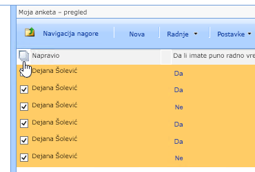 Na ekranu za menadžera lokacije sa ankete izabran, kliknite na ikonu Izaberi sve.