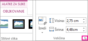 Pokretanje dijaloga u grupi „Veličina“ na kartici „Alatke za slike | Oblikovanje“