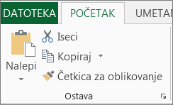 dugmad „Kopiraj“ i „Nalepi“ na kartici „Početak“