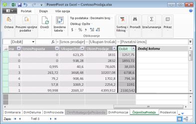 Izračunata kolona u programskom dodatku Power Pivot