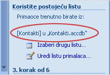 Izvor podataka za objedinjavanje pošte