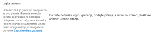 Branching logic section in new question dialog