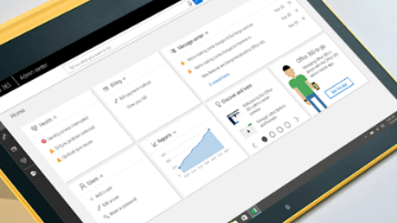 Tablet ekran koji prikazuje interfejs Microsoft 365 centra administracije.