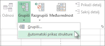 Kliknite na strelicu ispod stavke Grupa, a zatim izaberite Automatski prikaz strukture