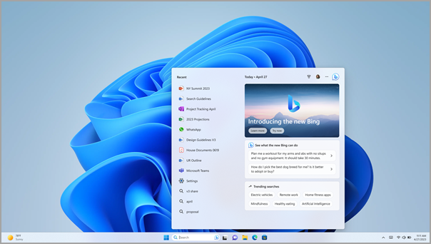 Novo iskustvo Bing pretrage na Windows 11 zadataka.