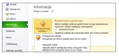 Oblast „Bezbednosno upozorenje“ kada nije moguće imati poverenja u datoteku