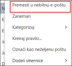 Premeštanje u funkciju „Nebitna e-pošta“