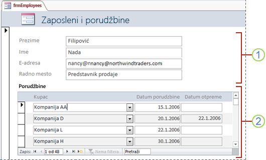 A form that contains a subform