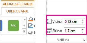 Polja „Visina“ i „Širina“ na kartici „Alatke za crtanje | Oblikovanje“