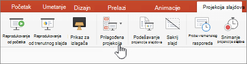 Dugme "Reprodukuj prilagođenu projekciju"