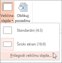 Opcija menija „Prilagođena veličina slajda“