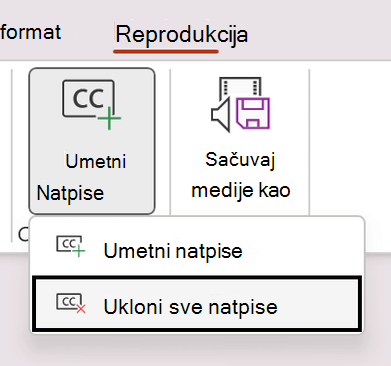 Uklanjanje svih titlova iz video zapisa u programu PowerPoint.