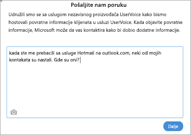 Primer onoga što možete napisati kako biste nas obavestili da vam nedostaju kontakti.