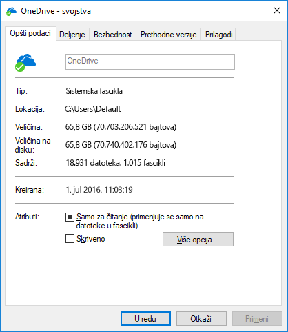 Svojstva usluge OneDrive